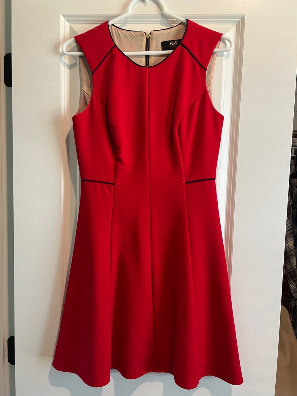 ABS Red Fit-and-Flare Sleeveless Dress